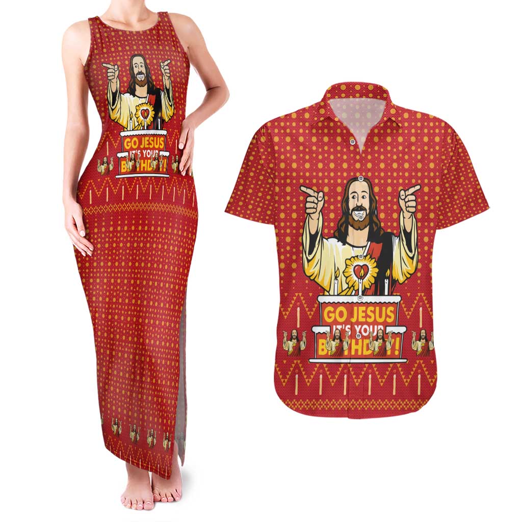 Jesus Birthday Christmas Couples Matching Tank Maxi Dress and Hawaiian Shirt Funny Xmas Holiday Patterns - Wonder Print Shop