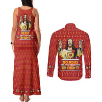 Jesus Birthday Christmas Couples Matching Tank Maxi Dress and Long Sleeve Button Shirt Funny Xmas Holiday Patterns - Wonder Print Shop