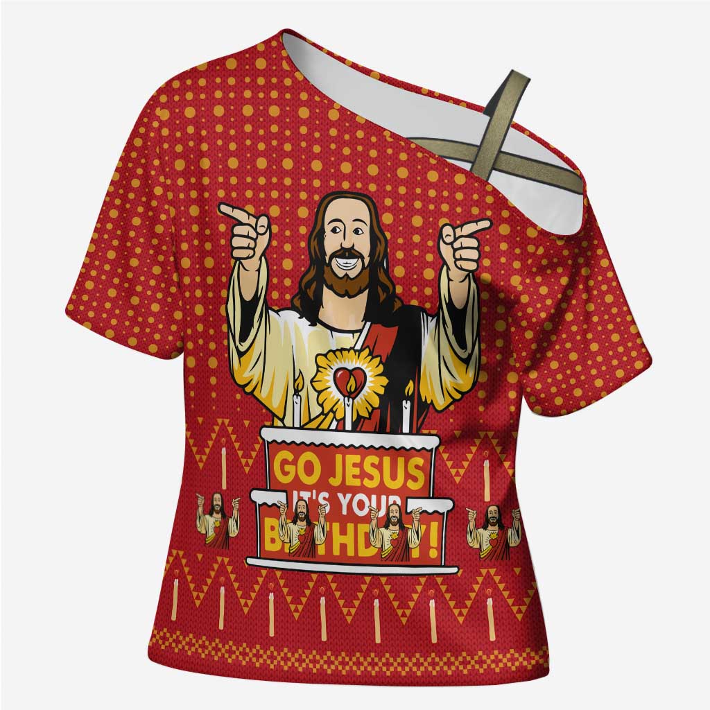 Jesus Birthday Christmas Cross Shoulder Shirt Funny Xmas Holiday Patterns - Wonder Print Shop