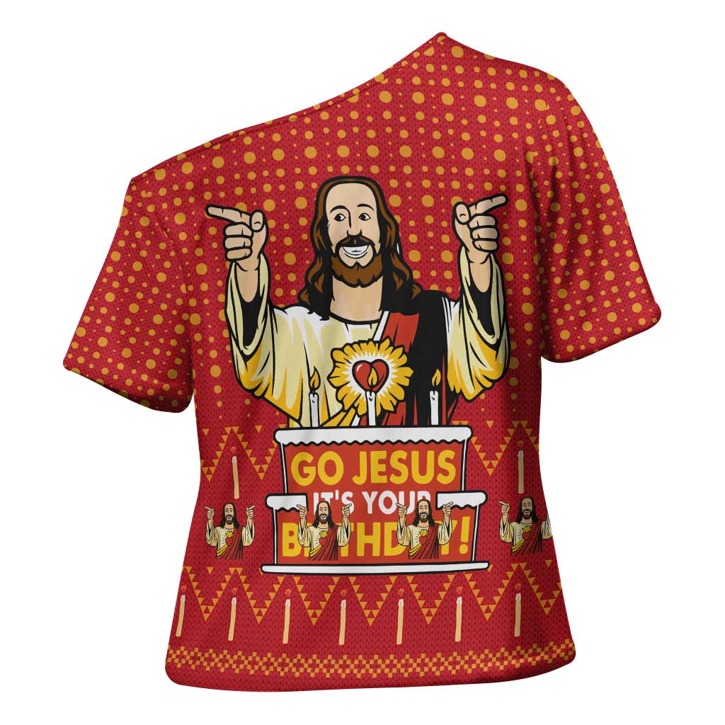 Jesus Birthday Christmas Cross Shoulder Shirt Funny Xmas Holiday Patterns - Wonder Print Shop