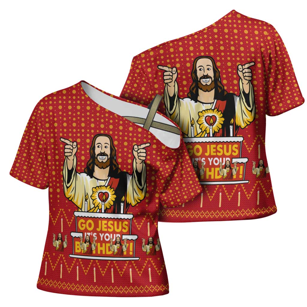 Jesus Birthday Christmas Cross Shoulder Shirt Funny Xmas Holiday Patterns - Wonder Print Shop