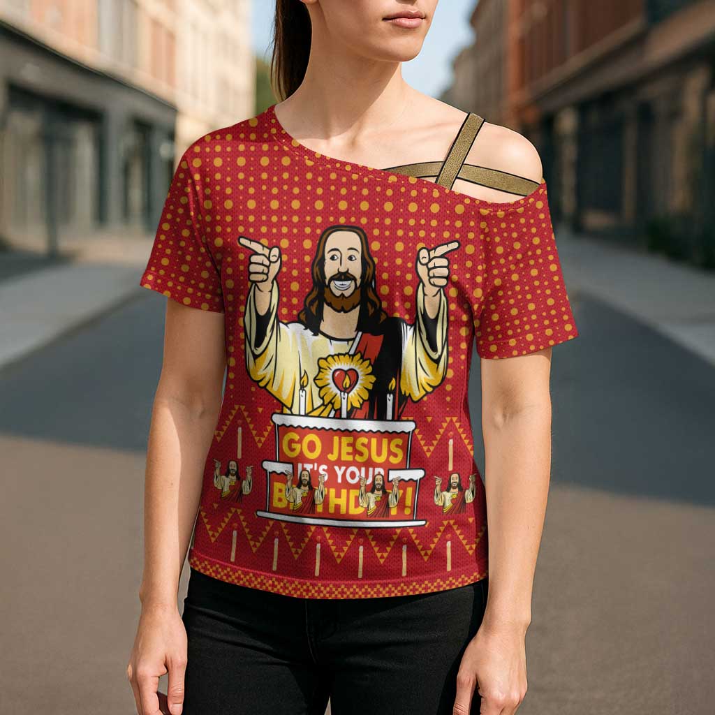 Jesus Birthday Christmas Cross Shoulder Shirt Funny Xmas Holiday Patterns - Wonder Print Shop
