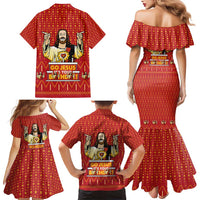 Jesus Birthday Christmas Family Matching Mermaid Dress and Hawaiian Shirt Funny Xmas Holiday Patterns - Wonder Print Shop