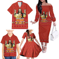 Jesus Birthday Christmas Family Matching Off The Shoulder Long Sleeve Dress and Hawaiian Shirt Funny Xmas Holiday Patterns - Wonder Print Shop