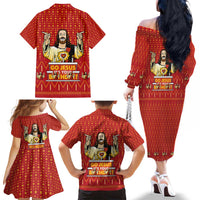 Jesus Birthday Christmas Family Matching Off The Shoulder Long Sleeve Dress and Hawaiian Shirt Funny Xmas Holiday Patterns - Wonder Print Shop