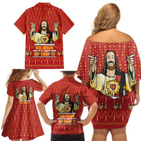 Jesus Birthday Christmas Family Matching Off Shoulder Short Dress and Hawaiian Shirt Funny Xmas Holiday Patterns - Wonder Print Shop