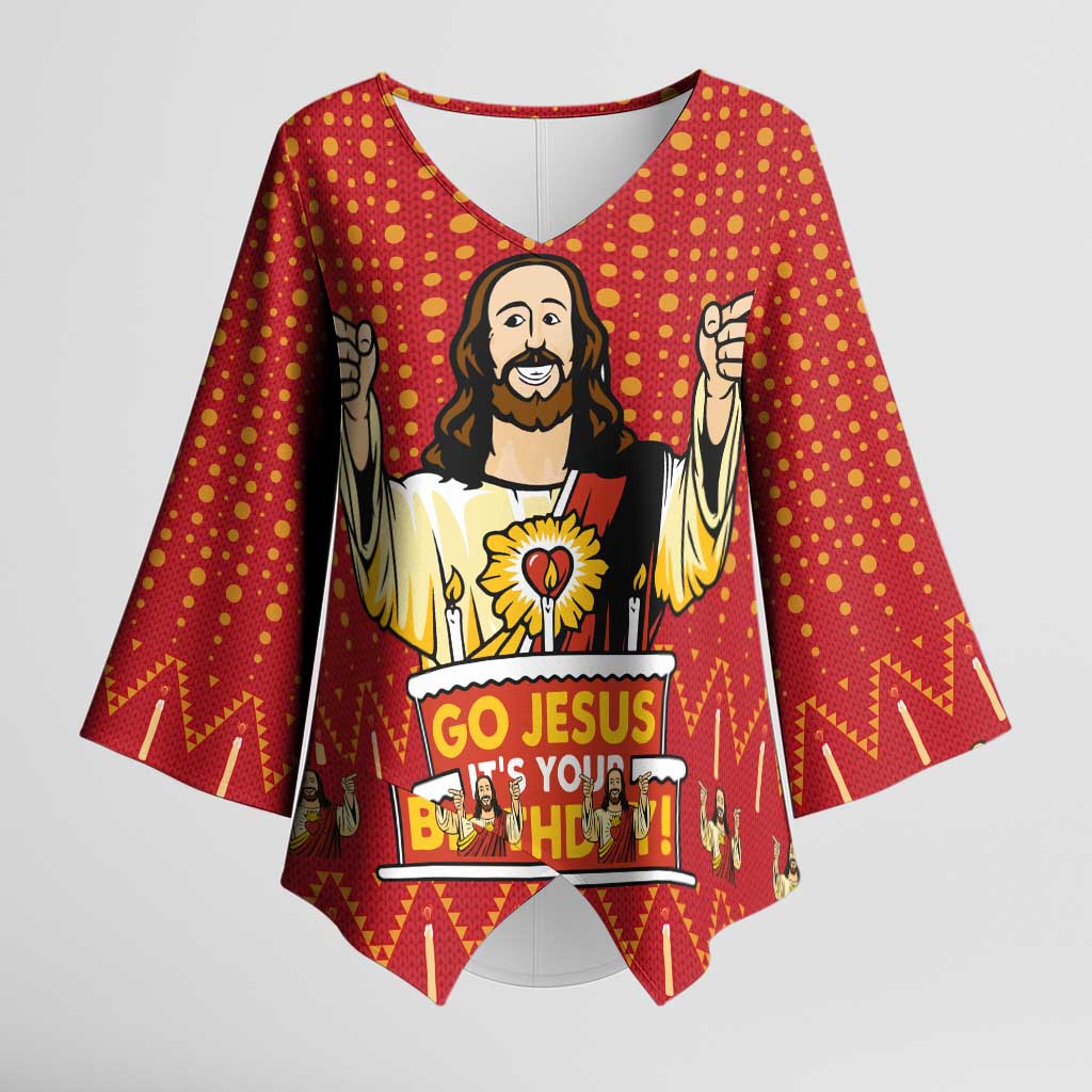 Jesus Birthday Christmas Kimono Sleeve Blouse Funny Xmas Holiday Patterns - Wonder Print Shop