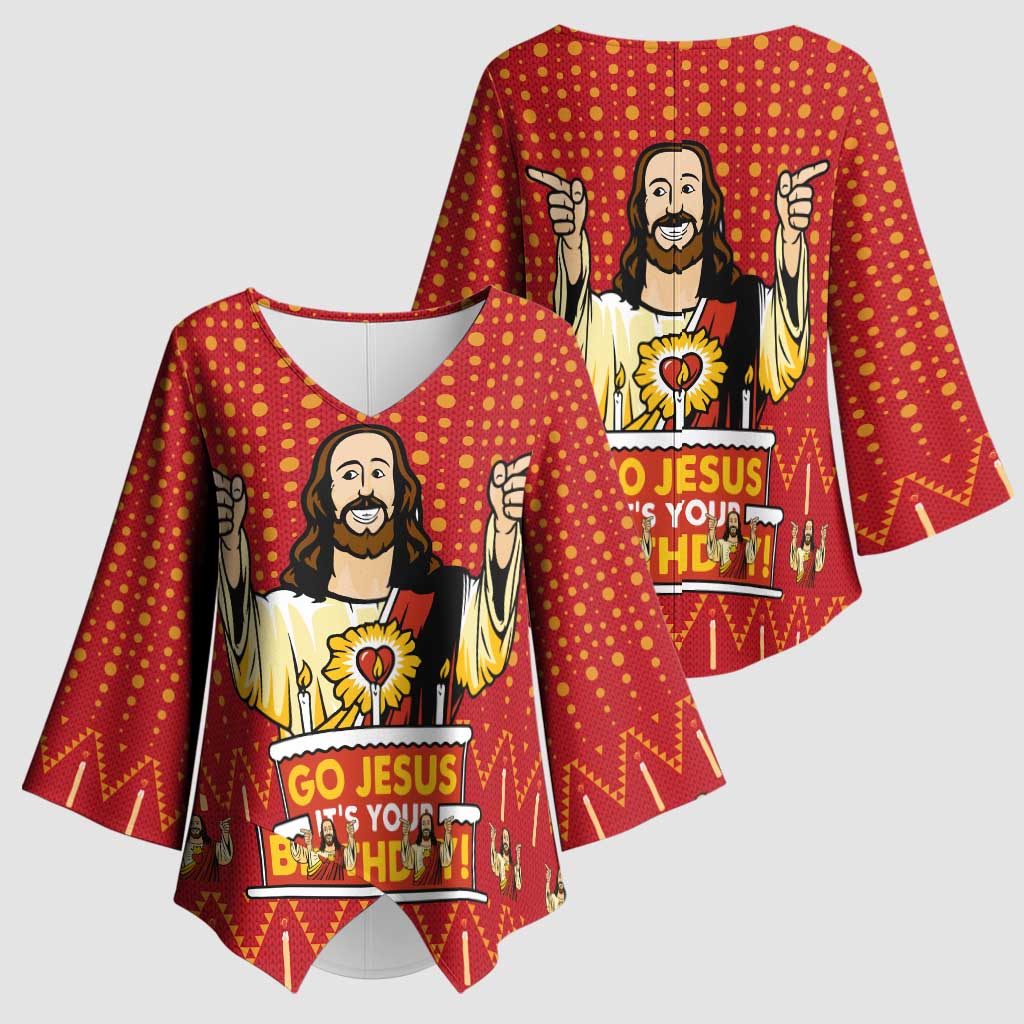 Jesus Birthday Christmas Kimono Sleeve Blouse Funny Xmas Holiday Patterns - Wonder Print Shop