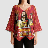 Jesus Birthday Christmas Kimono Sleeve Blouse Funny Xmas Holiday Patterns - Wonder Print Shop