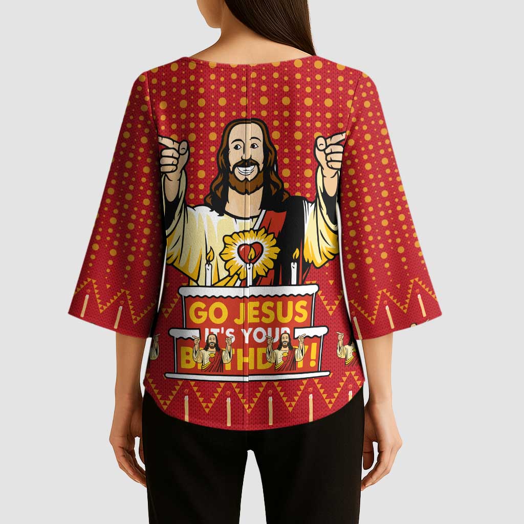 Jesus Birthday Christmas Kimono Sleeve Blouse Funny Xmas Holiday Patterns - Wonder Print Shop
