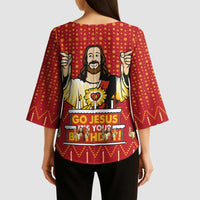 Jesus Birthday Christmas Kimono Sleeve Blouse Funny Xmas Holiday Patterns - Wonder Print Shop