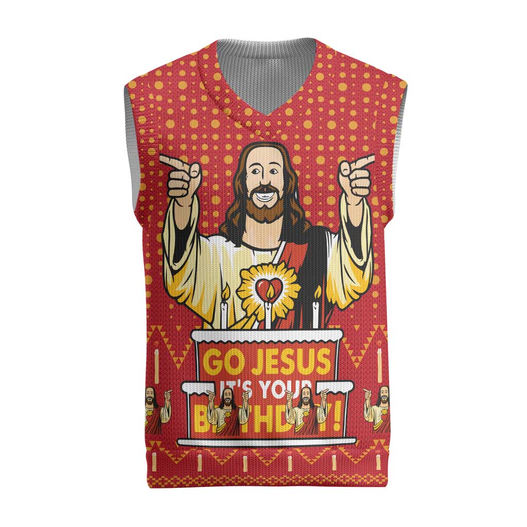 Jesus Birthday Christmas Knitted V-Neck Vest Funny Xmas Holiday Patterns - Wonder Print Shop