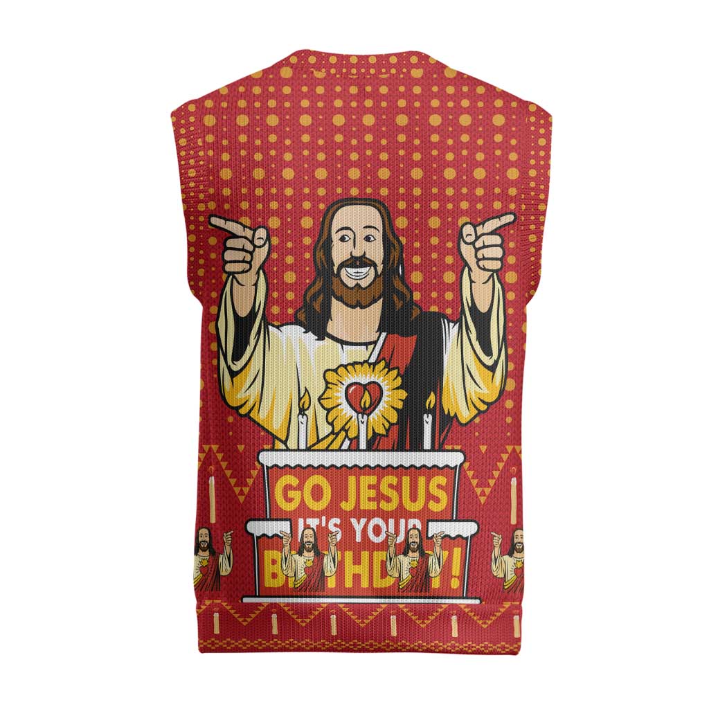 Jesus Birthday Christmas Knitted V-Neck Vest Funny Xmas Holiday Patterns - Wonder Print Shop