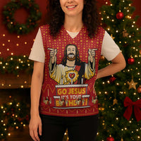 Jesus Birthday Christmas Knitted V-Neck Vest Funny Xmas Holiday Patterns - Wonder Print Shop