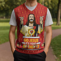 Jesus Birthday Christmas Knitted V-Neck Vest Funny Xmas Holiday Patterns - Wonder Print Shop