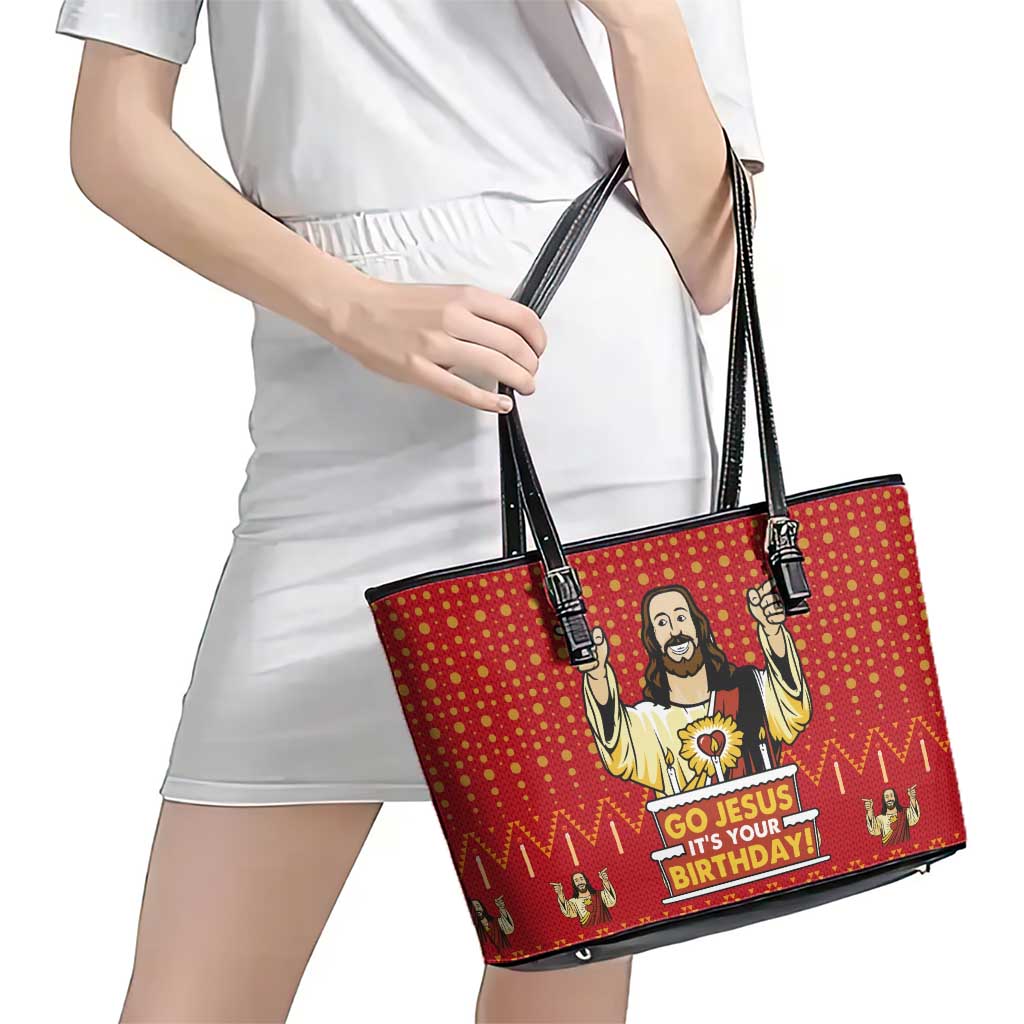 Jesus Birthday Christmas Leather Tote Bag Funny Xmas Holiday Patterns - Wonder Print Shop