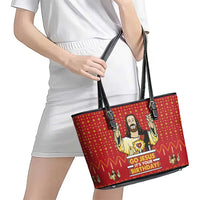 Jesus Birthday Christmas Leather Tote Bag Funny Xmas Holiday Patterns - Wonder Print Shop