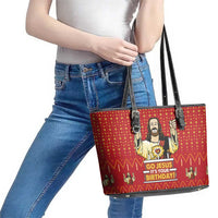 Jesus Birthday Christmas Leather Tote Bag Funny Xmas Holiday Patterns - Wonder Print Shop