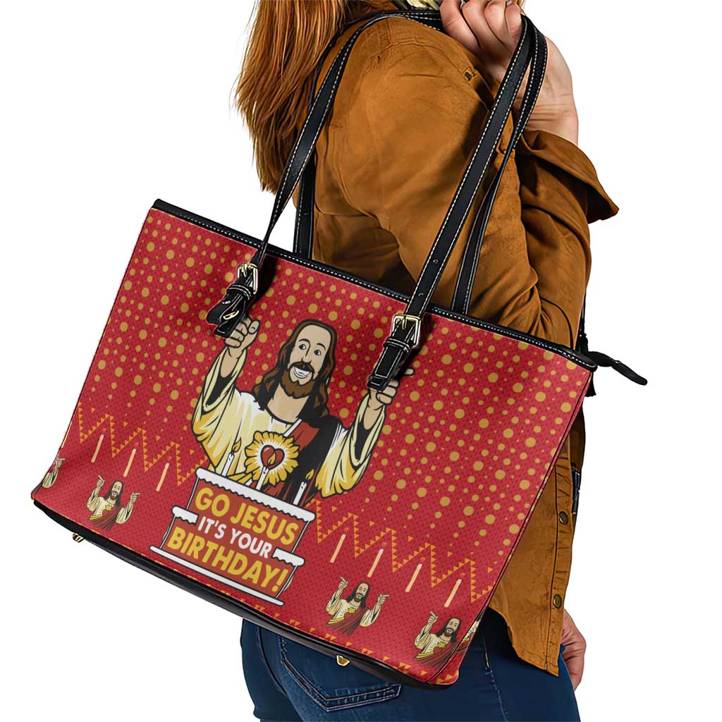 Jesus Birthday Christmas Leather Tote Bag Funny Xmas Holiday Patterns - Wonder Print Shop