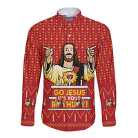 Jesus Birthday Christmas Long Sleeve Button Shirt Funny Xmas Holiday Patterns - Wonder Print Shop