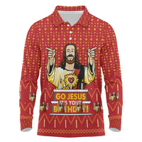 Jesus Birthday Christmas Long Sleeve Polo Shirt Funny Xmas Holiday Patterns - Wonder Print Shop