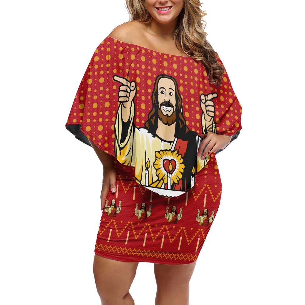 Jesus Birthday Christmas Off Shoulder Short Dress Funny Xmas Holiday Patterns - Wonder Print Shop