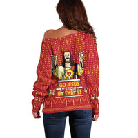 Jesus Birthday Christmas Off Shoulder Sweater Funny Xmas Holiday Patterns - Wonder Print Shop
