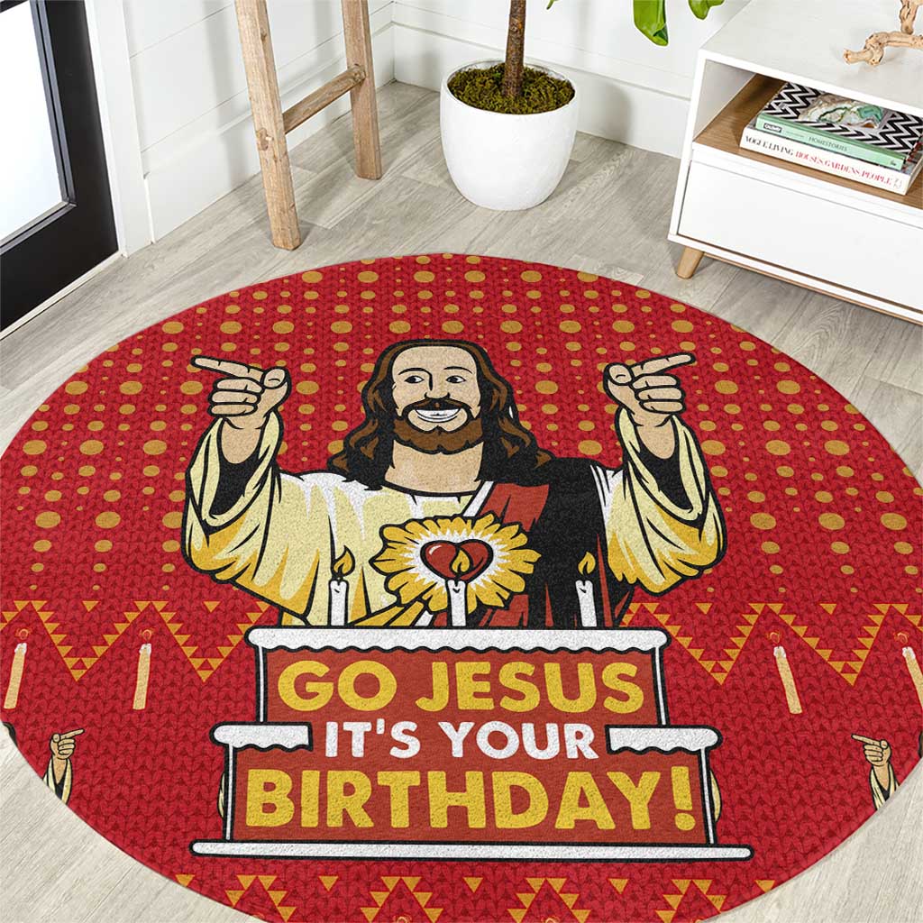 Jesus Birthday Christmas Round Carpet Funny Xmas Holiday Patterns - Wonder Print Shop