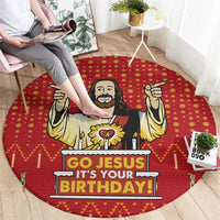 Jesus Birthday Christmas Round Carpet Funny Xmas Holiday Patterns - Wonder Print Shop