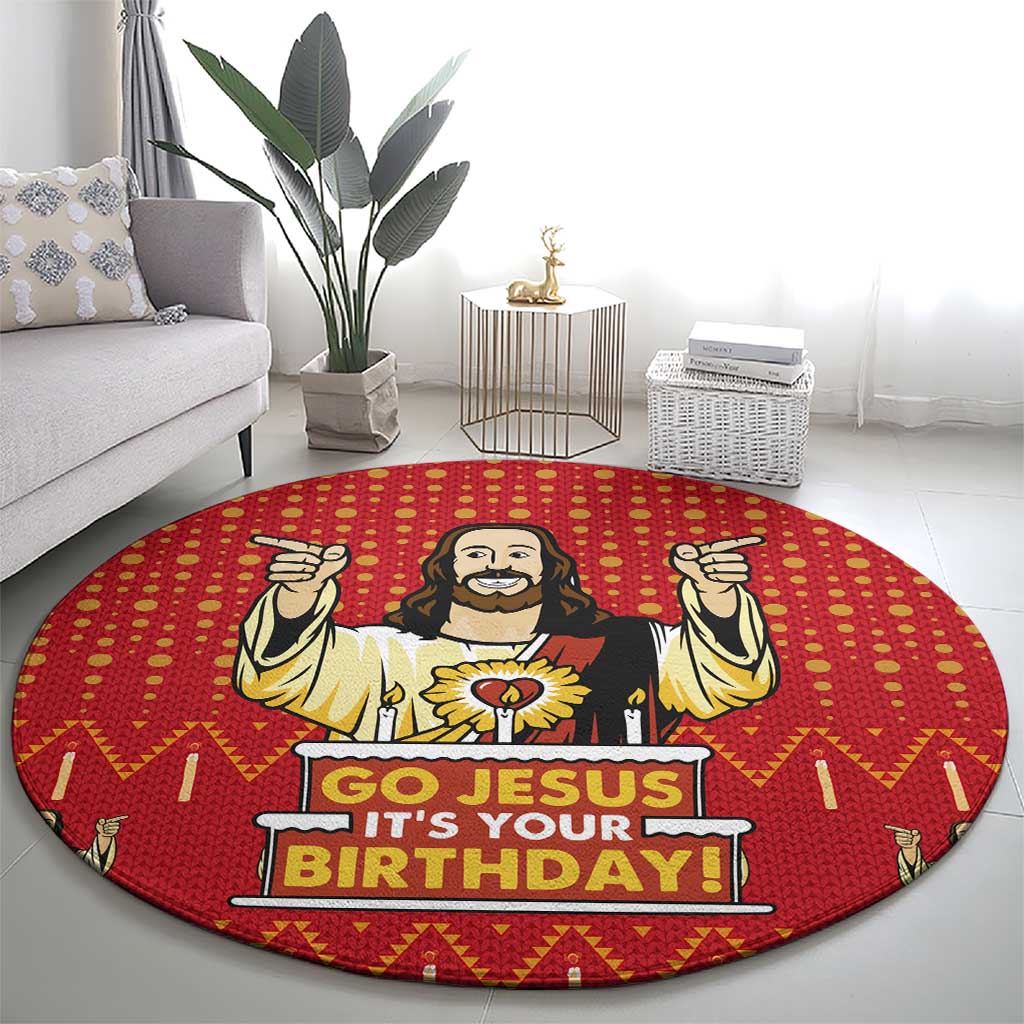 Jesus Birthday Christmas Round Carpet Funny Xmas Holiday Patterns - Wonder Print Shop