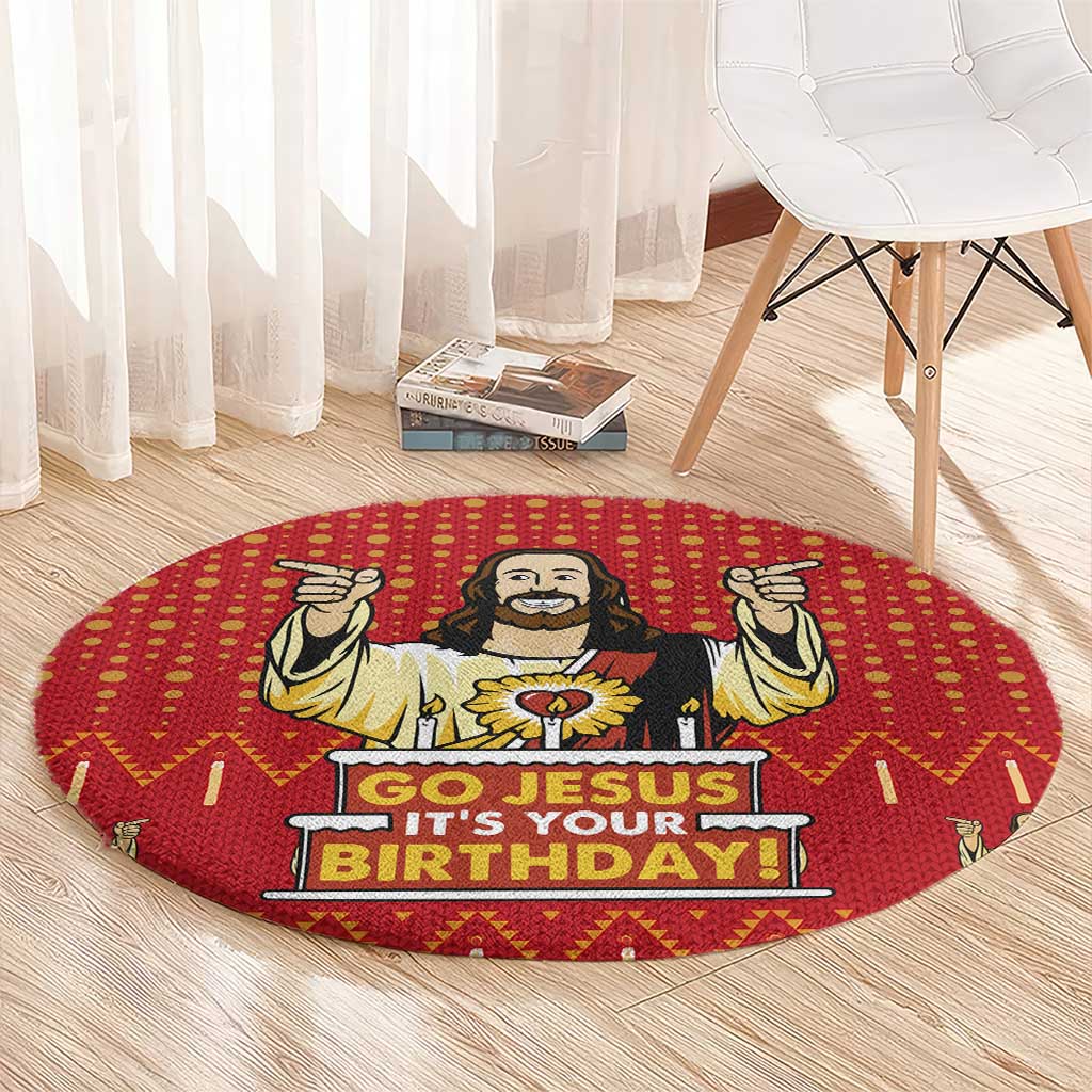 Jesus Birthday Christmas Round Carpet Funny Xmas Holiday Patterns - Wonder Print Shop