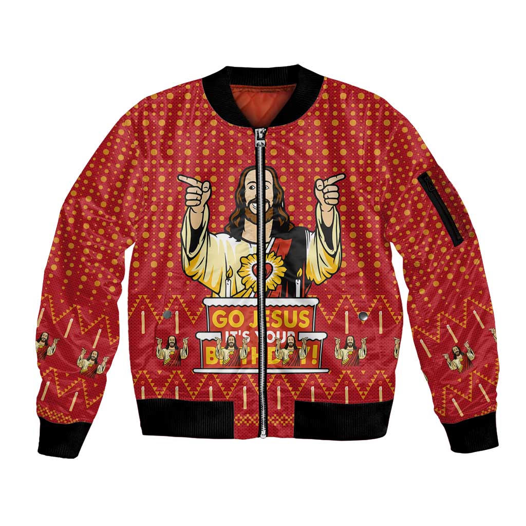 Jesus Birthday Christmas Sleeve Zip Bomber Jacket Funny Xmas Holiday Patterns - Wonder Print Shop
