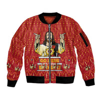 Jesus Birthday Christmas Sleeve Zip Bomber Jacket Funny Xmas Holiday Patterns - Wonder Print Shop