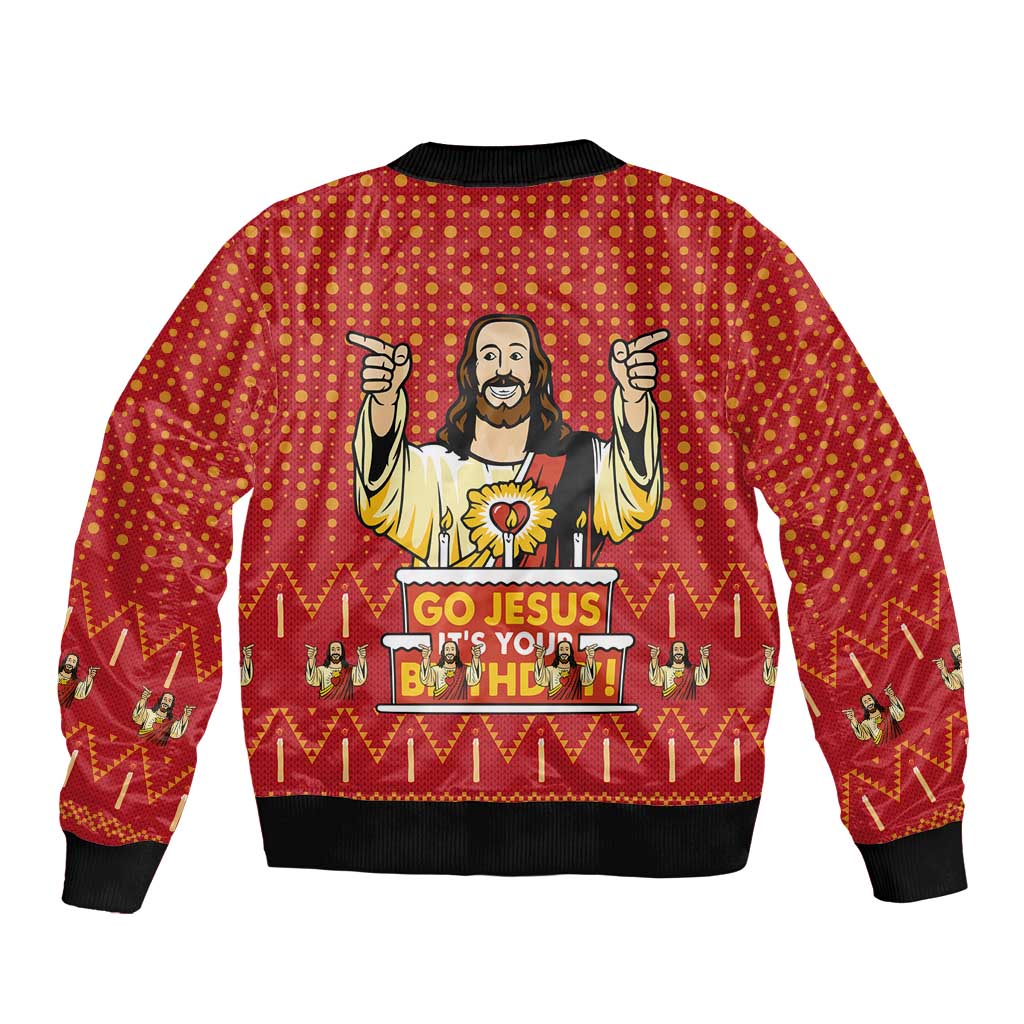 Jesus Birthday Christmas Sleeve Zip Bomber Jacket Funny Xmas Holiday Patterns - Wonder Print Shop