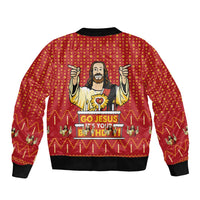 Jesus Birthday Christmas Sleeve Zip Bomber Jacket Funny Xmas Holiday Patterns - Wonder Print Shop