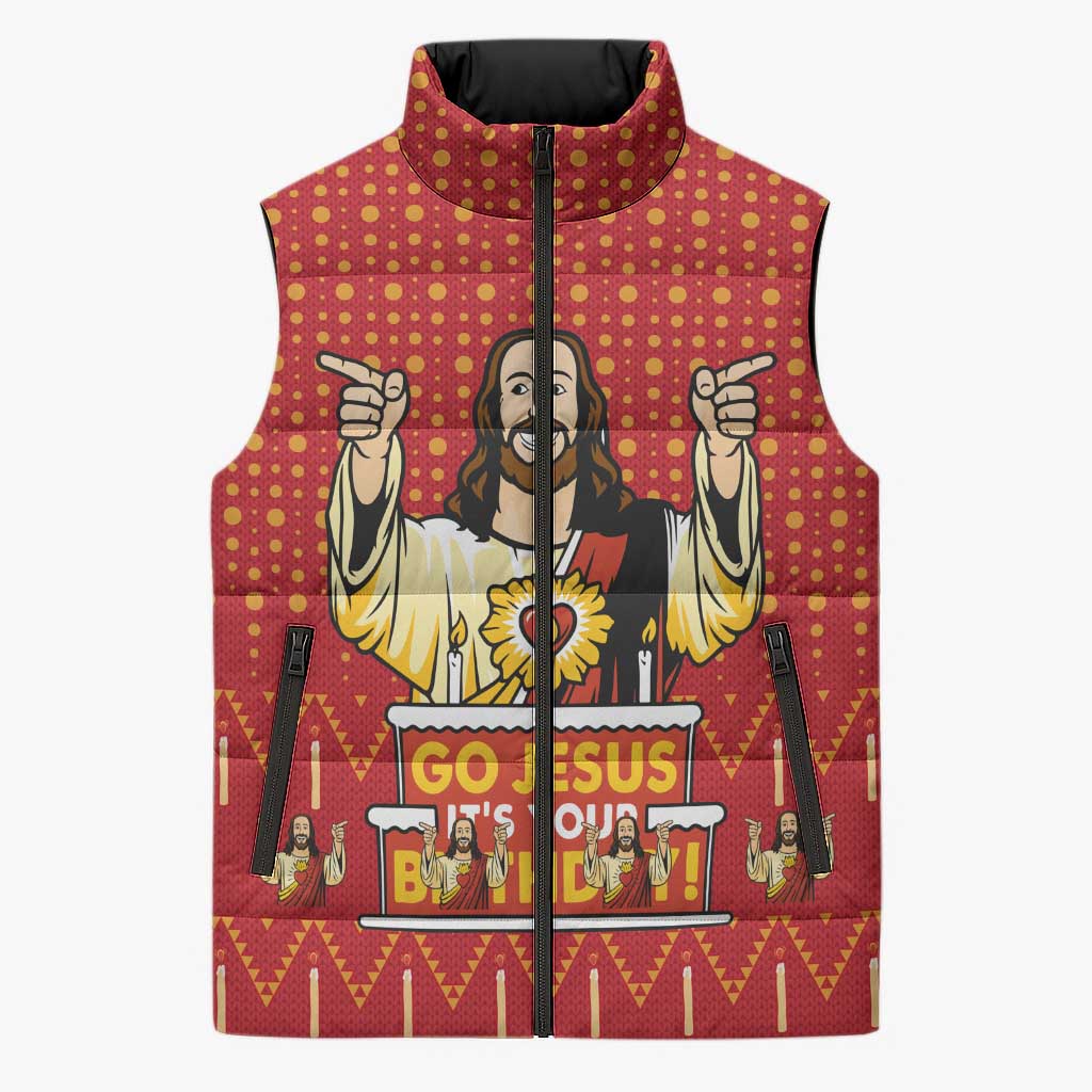Jesus Birthday Christmas Sleeveless Puffer Jacket Funny Xmas Holiday Patterns - Wonder Print Shop