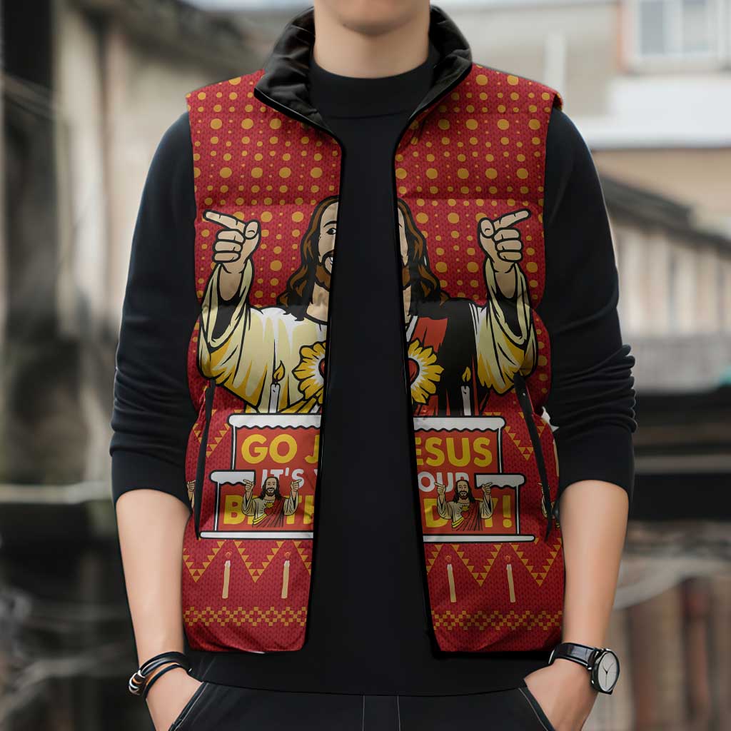 Jesus Birthday Christmas Sleeveless Puffer Jacket Funny Xmas Holiday Patterns - Wonder Print Shop