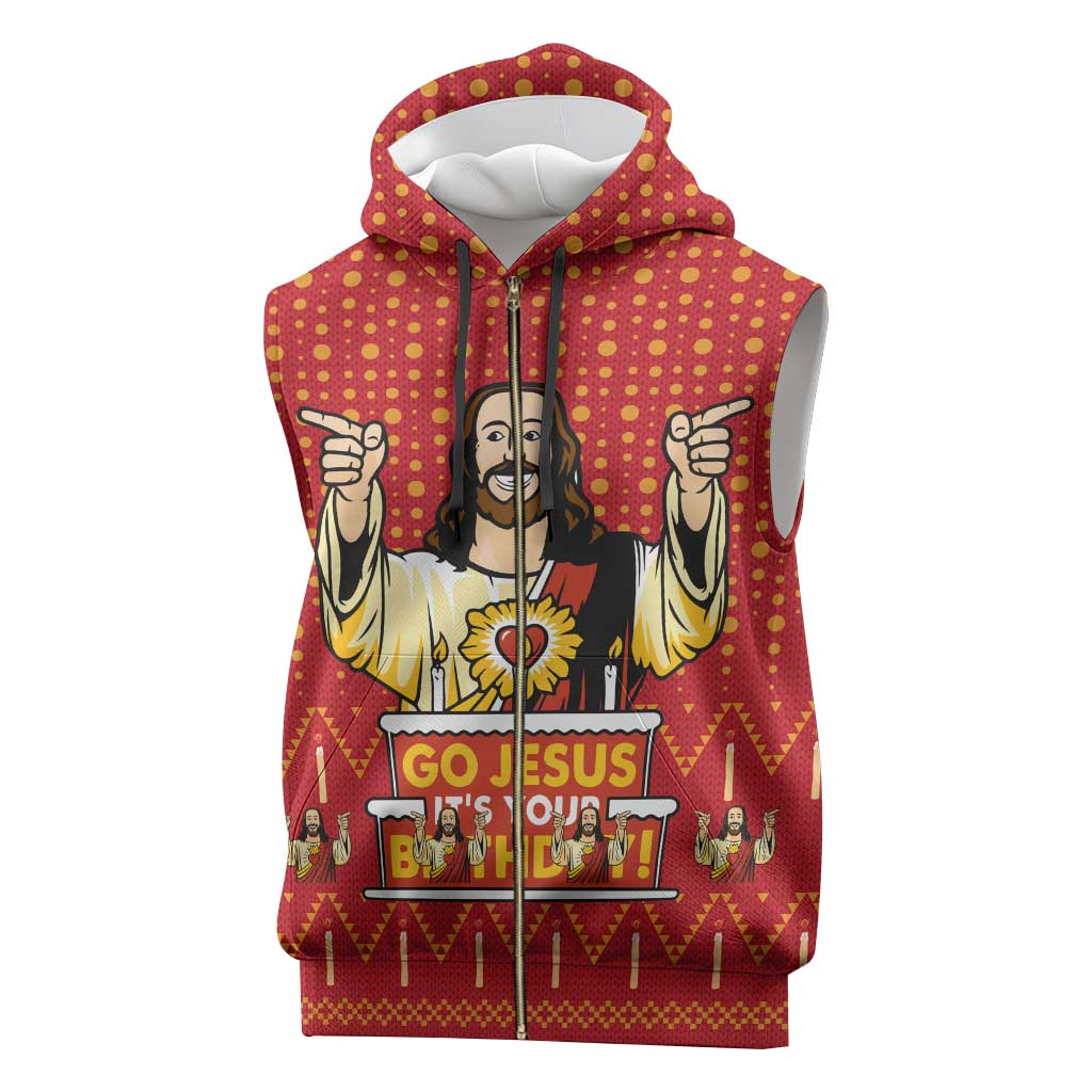 Jesus Birthday Christmas Sleeveless Zip Hoodie Funny Xmas Holiday Patterns - Wonder Print Shop
