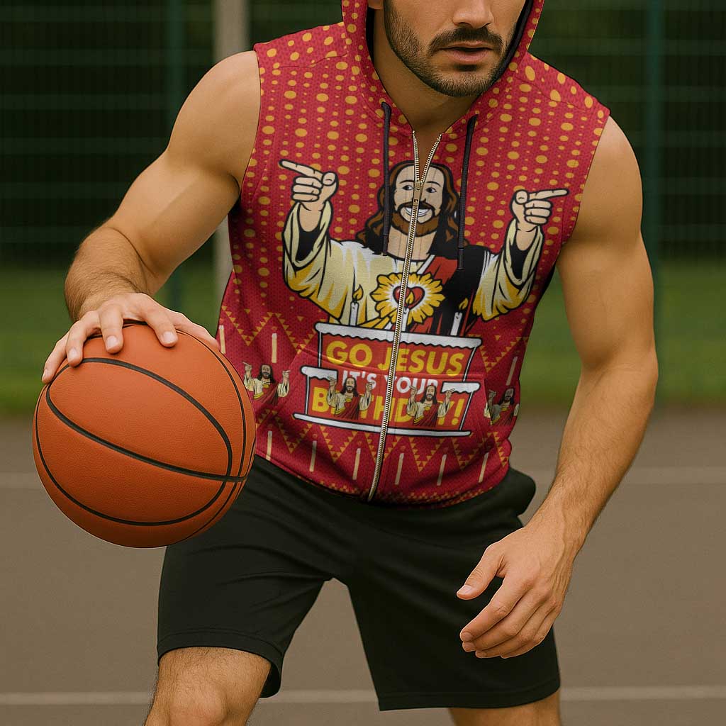 Jesus Birthday Christmas Sleeveless Zip Hoodie Funny Xmas Holiday Patterns - Wonder Print Shop