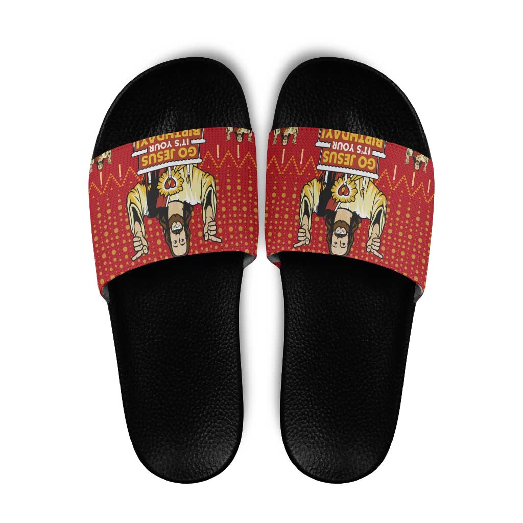 Jesus Birthday Christmas Slide Sandals Funny Xmas Holiday Patterns - Wonder Print Shop