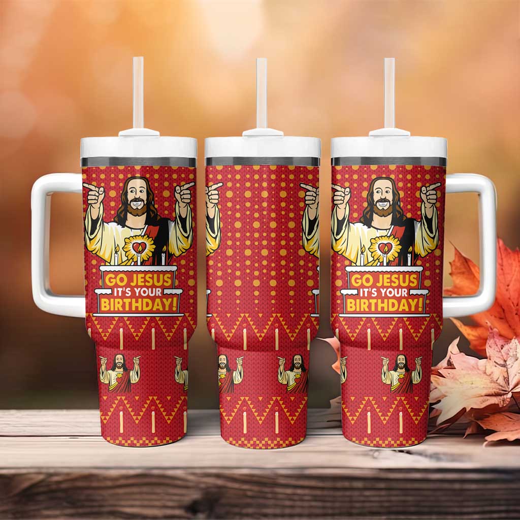 Jesus Birthday Christmas Tumbler With Handle Funny Xmas Holiday Patterns - Wonder Print Shop