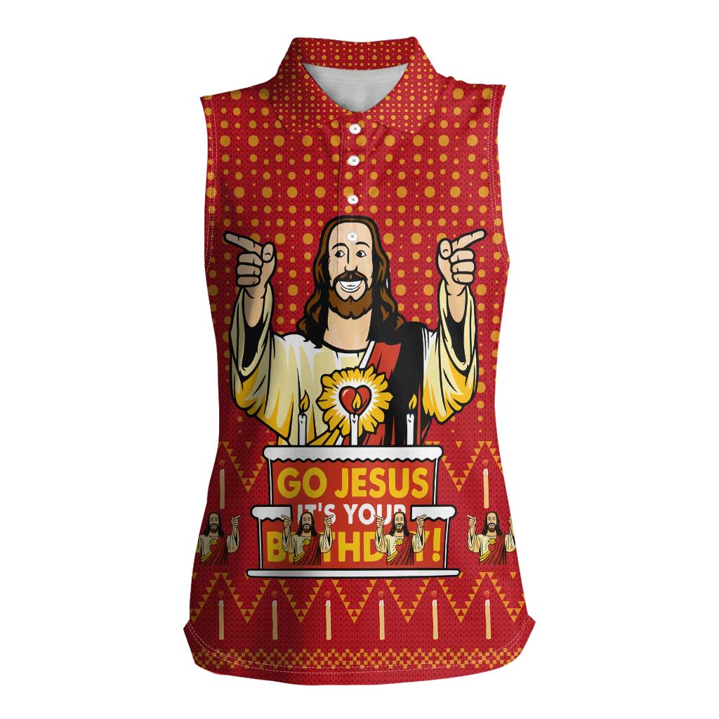 Jesus Birthday Christmas Women Sleeveless Polo Shirt Funny Xmas Holiday Patterns - Wonder Print Shop