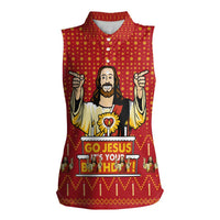 Jesus Birthday Christmas Women Sleeveless Polo Shirt Funny Xmas Holiday Patterns - Wonder Print Shop