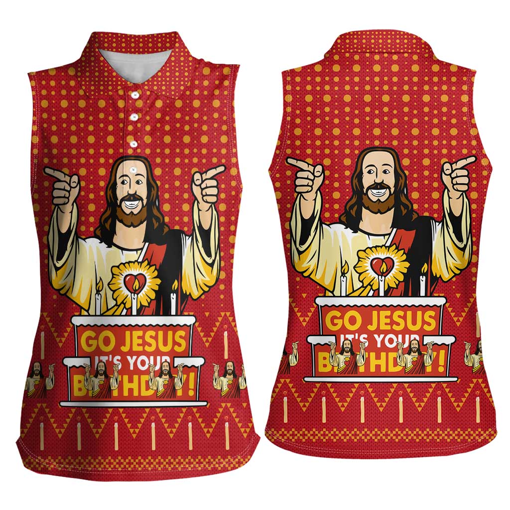Jesus Birthday Christmas Women Sleeveless Polo Shirt Funny Xmas Holiday Patterns - Wonder Print Shop