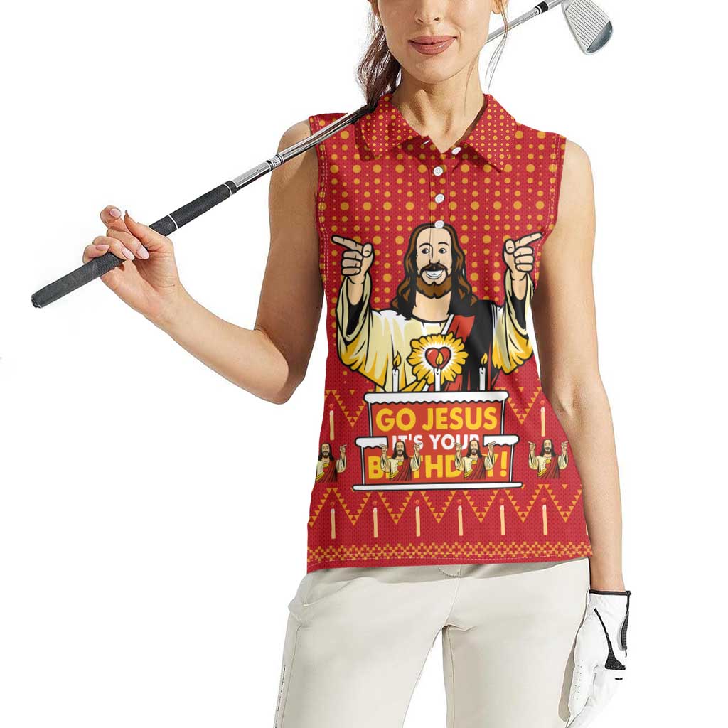 Jesus Birthday Christmas Women Sleeveless Polo Shirt Funny Xmas Holiday Patterns - Wonder Print Shop