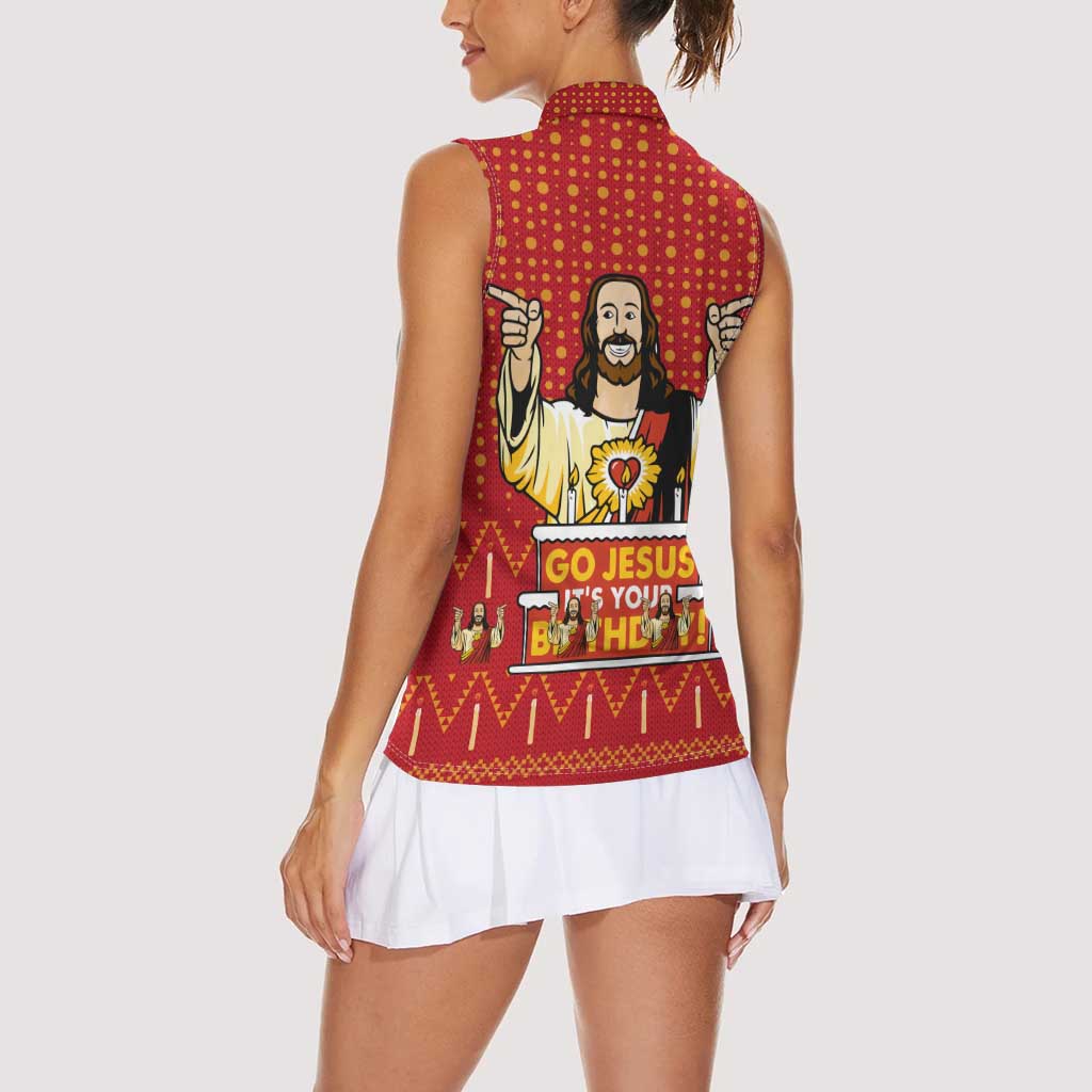 Jesus Birthday Christmas Women Sleeveless Polo Shirt Funny Xmas Holiday Patterns - Wonder Print Shop