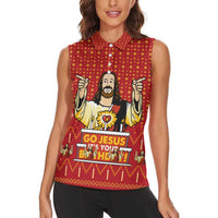 Jesus Birthday Christmas Women Sleeveless Polo Shirt Funny Xmas Holiday Patterns - Wonder Print Shop