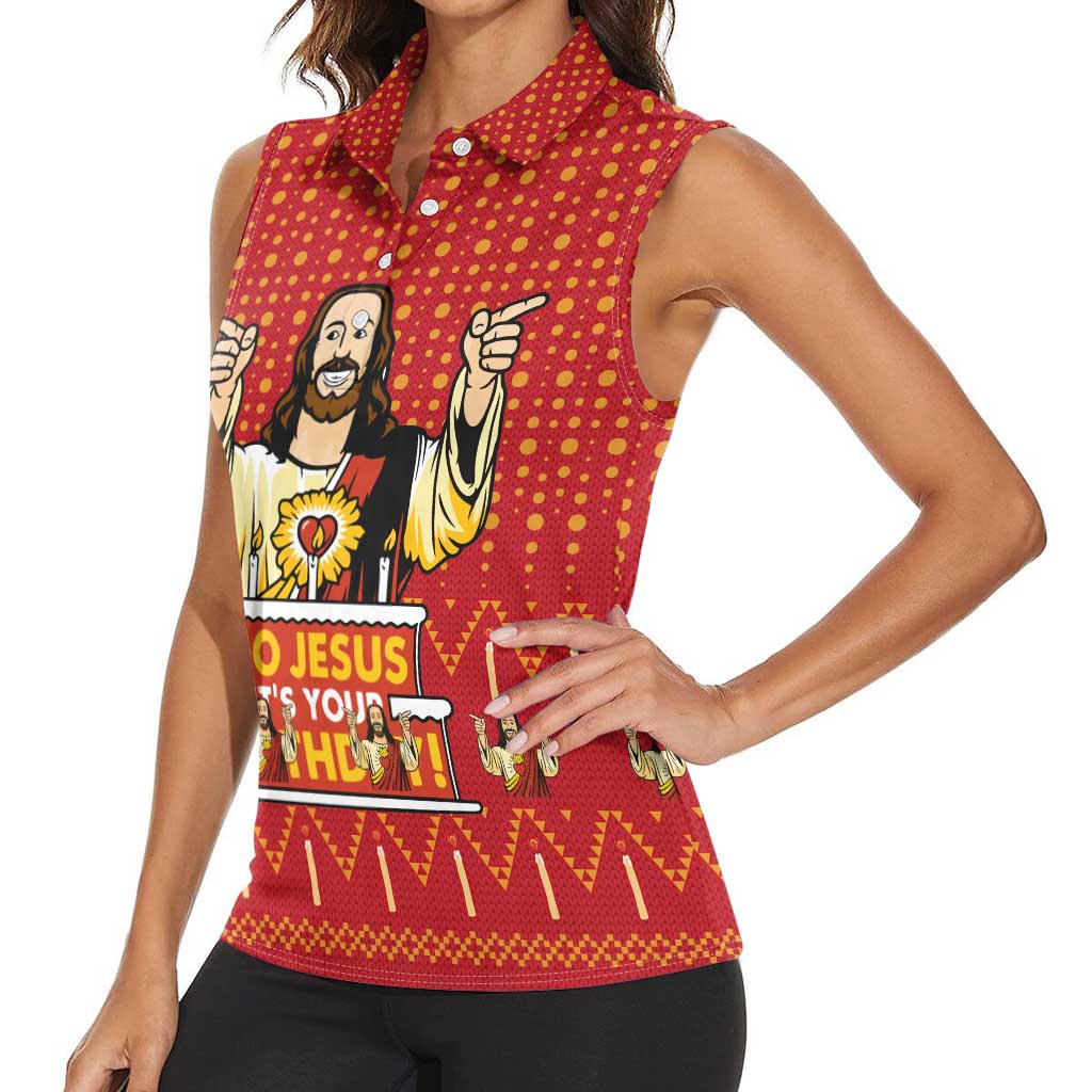 Jesus Birthday Christmas Women Sleeveless Polo Shirt Funny Xmas Holiday Patterns - Wonder Print Shop