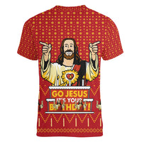 Jesus Birthday Christmas Women V-Neck T-Shirt Funny Xmas Holiday Patterns - Wonder Print Shop