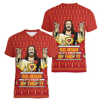 Jesus Birthday Christmas Women V-Neck T-Shirt Funny Xmas Holiday Patterns - Wonder Print Shop